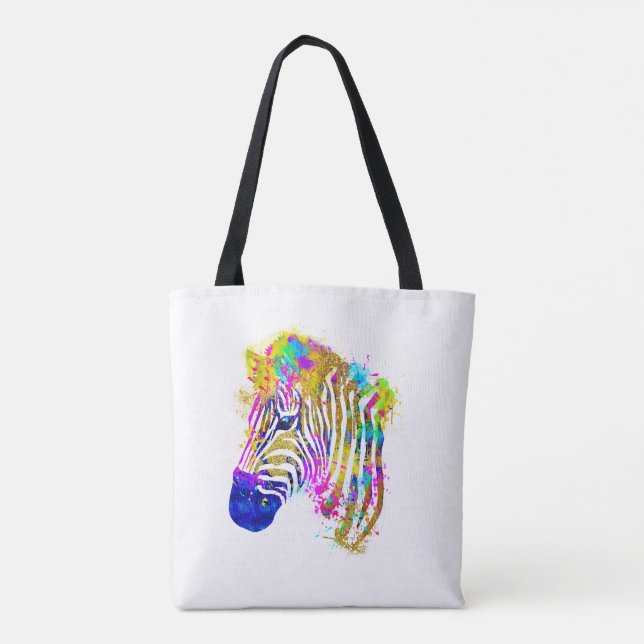 Bolsa Tote Gráfico de Zebra com respingo de tinta aquarela ar (Verso)