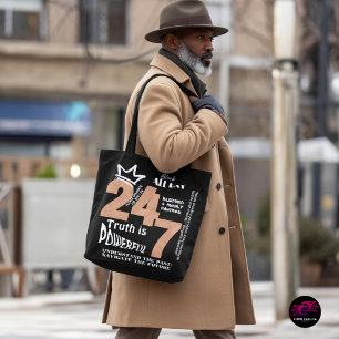 Bolsa Tote Gráfico do Slogan Preto 24/7