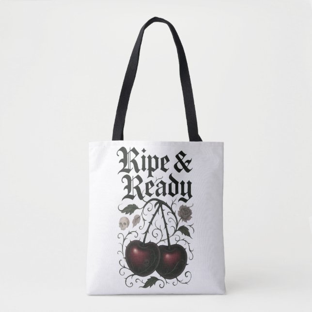 Bolsa Tote Gráfico Gótico de Cerejas em Ripe & Ready (Frente)