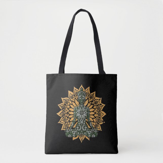 Bolsa Tote Gráfico Zen da Pose de Lótus de Yoga (Frente)
