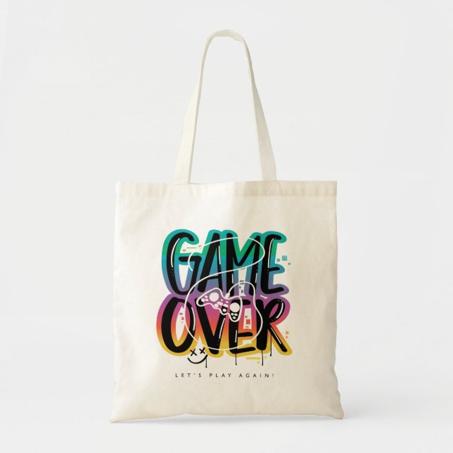 Bolsa Tote Grafite de joystick de game over gamer (Frente)