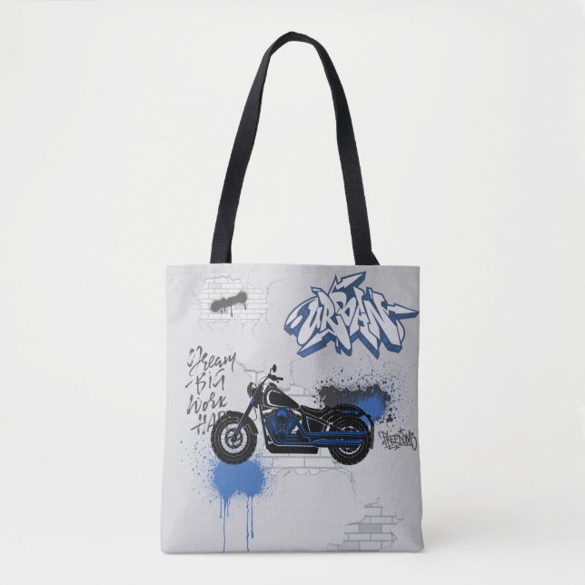 Bolsa Tote Grafite de motocicleta azul e cinza (Frente)