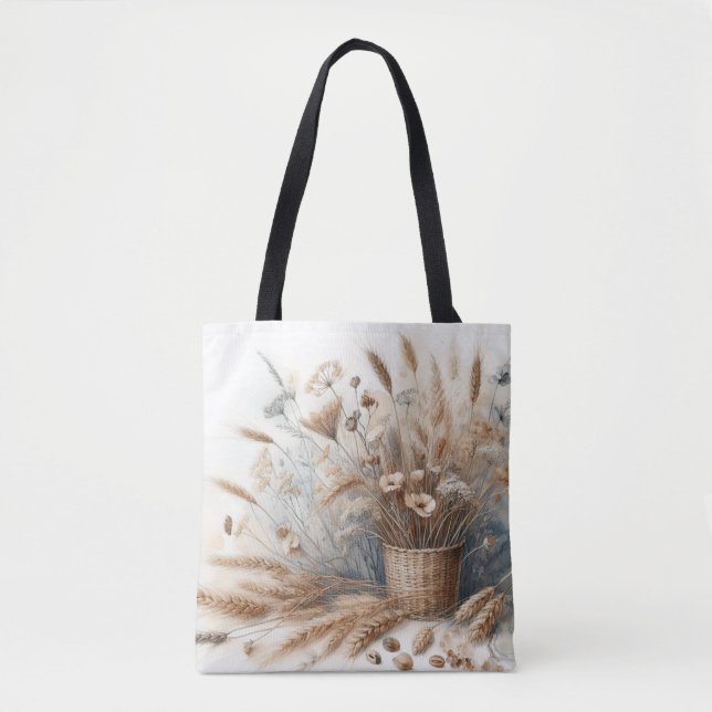 Bolsa Tote Grama das Pampas Moderna Boho Floral para Outono  (Frente)