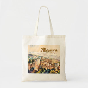 Bolsa Tote Granada Espanha Alhambra Aquarela Viagem Vintage