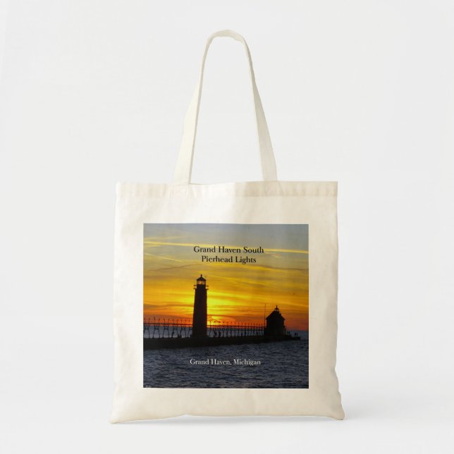Bolsa Tote Grand Haven South Pierhead Lights sunset tobag (Frente)