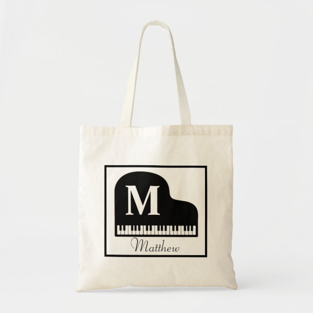 Bolsa Tote Grand Piano Monogram Pianist Personalize  (Frente)