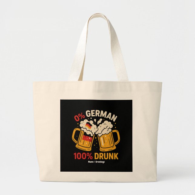 Bolsa Tote Grande 100% de Bebado alemão Funny Oktoberfest Beer Lover (Frente)
