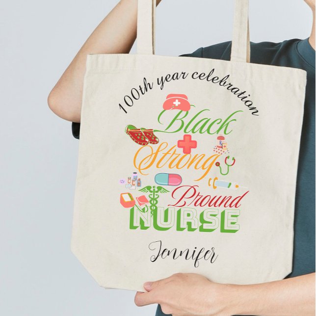 Bolsa Tote Grande 100th year celebration black history nurse  (Criador carregado)