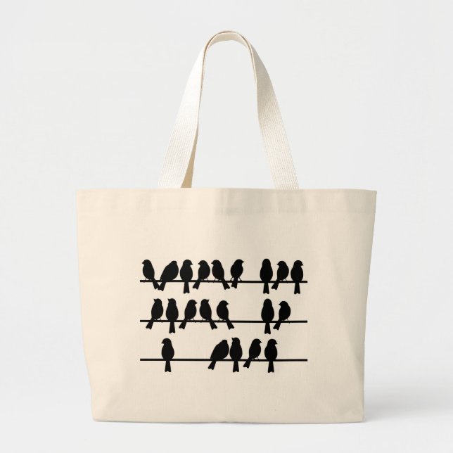 Bolsa Tote Grande 21 pássaros em um fio (Frente)