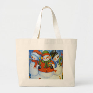 Bolsa Tote Grande 3 Snowmen Feliz