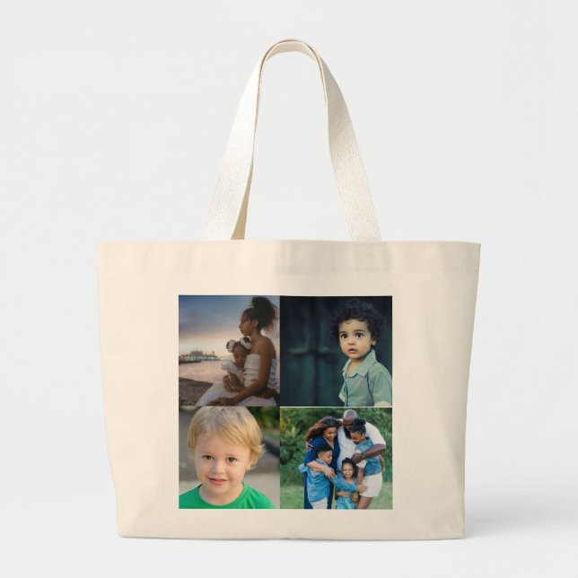 Bolsa Tote Grande 4 Colagem de Fotos Personalizada (Frente)