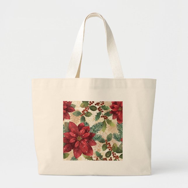 Bolsa Tote Grande 50 Retro Poinsettia Red Green Creme (Frente)