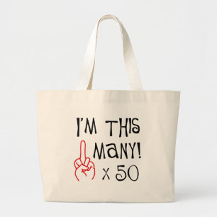 Bolsa Tote Grande 50th saudação do dedo médio do aniversário