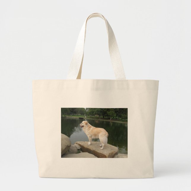 Bolsa Tote Grande A Dog At A Pond (Frente)