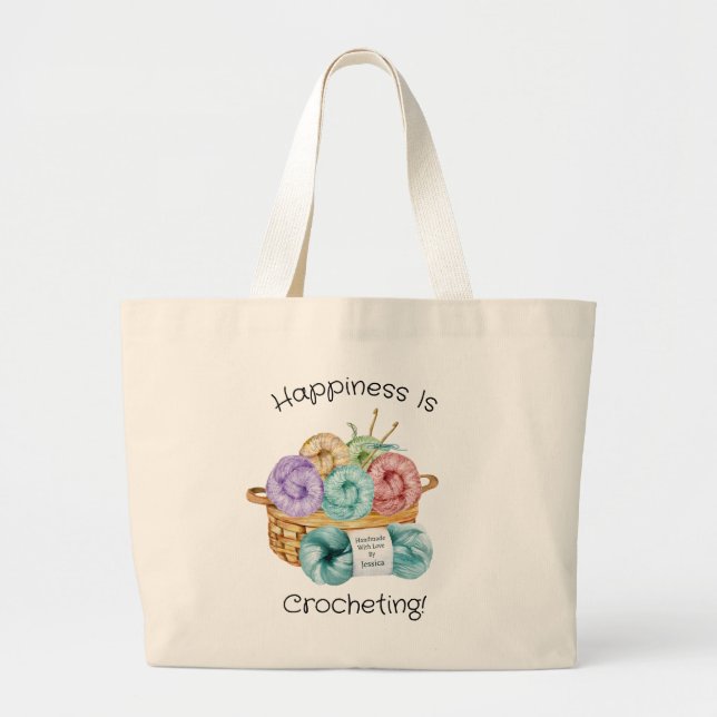 Bolsa Tote Grande A Felicidade é Crochetar Personalizado (Frente)