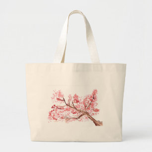 Bolsa Tote Grande A flor de cerejeira cor-de-rosa floresce a pintura