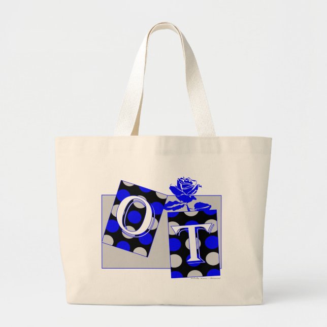 Bolsa Tote Grande a letra bloqueia azul e cinza (Frente)