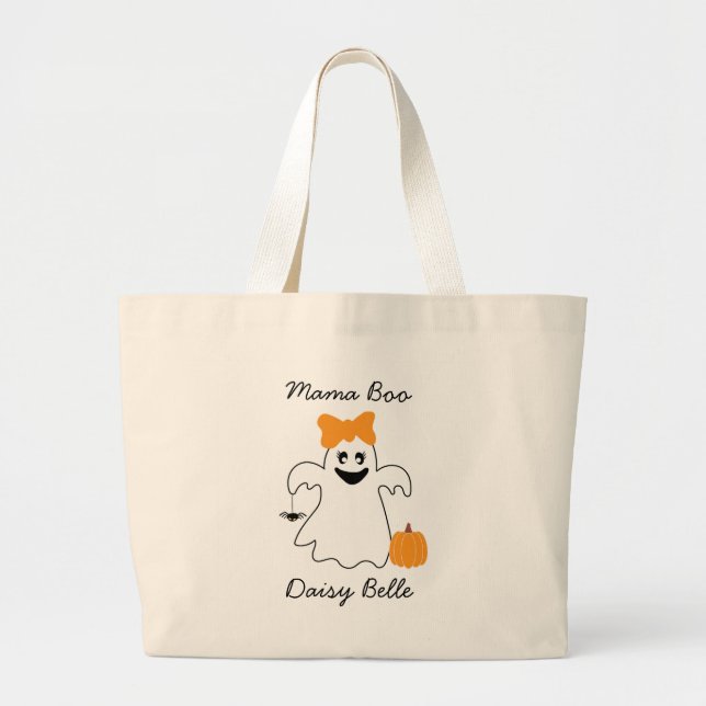 Bolsa Tote Grande A Little Boo Is Almost Due Halloween Baby Shower (Frente)