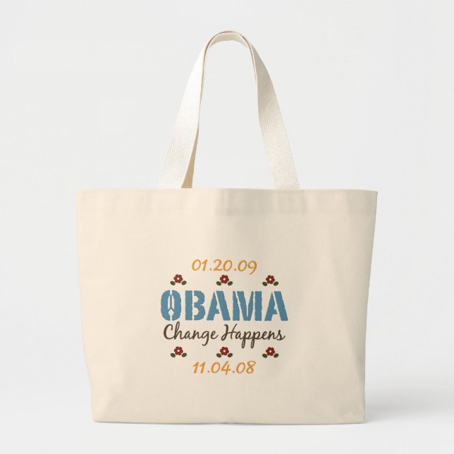 Bolsa Tote Grande A mudança de Obama acontece sacola (Frente)