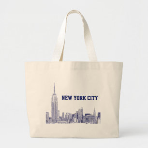 Bolsa Tote Grande A skyline de NYC gravou o azul 01