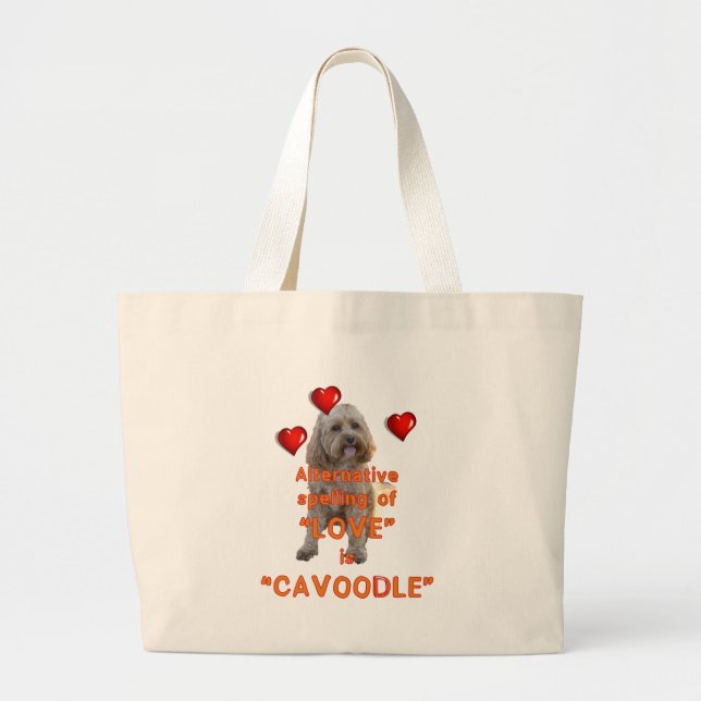 Bolsa Tote Grande a soletração alternativa do AMOR é CAVOODLE (Frente)