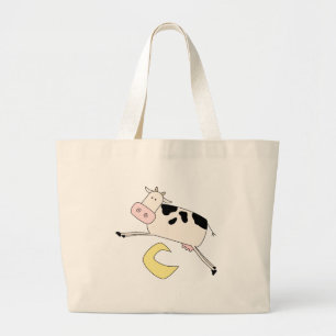 Bolsa Tote Grande A vaca salta sobre o camiseta e os presentes da lu