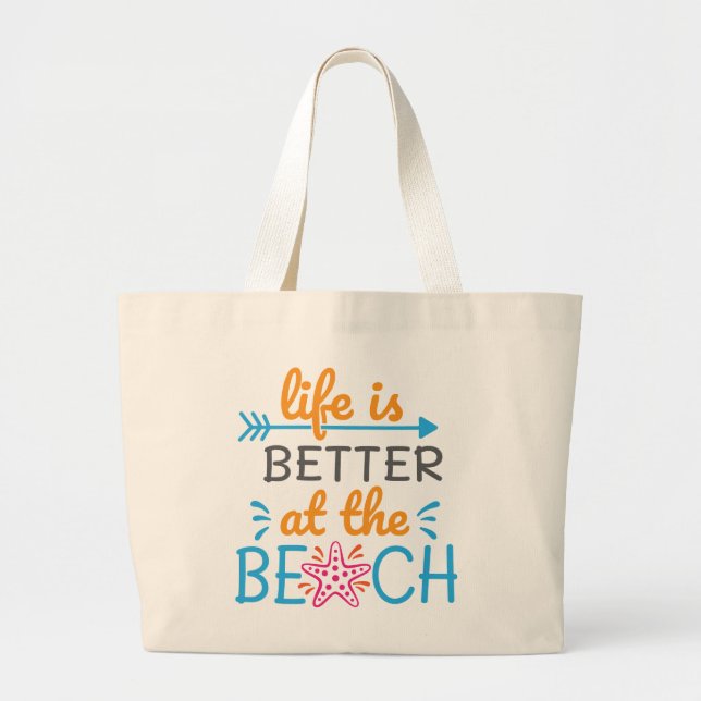 Bolsa Tote Grande A Vida É Melhor Na Praia (Frente)