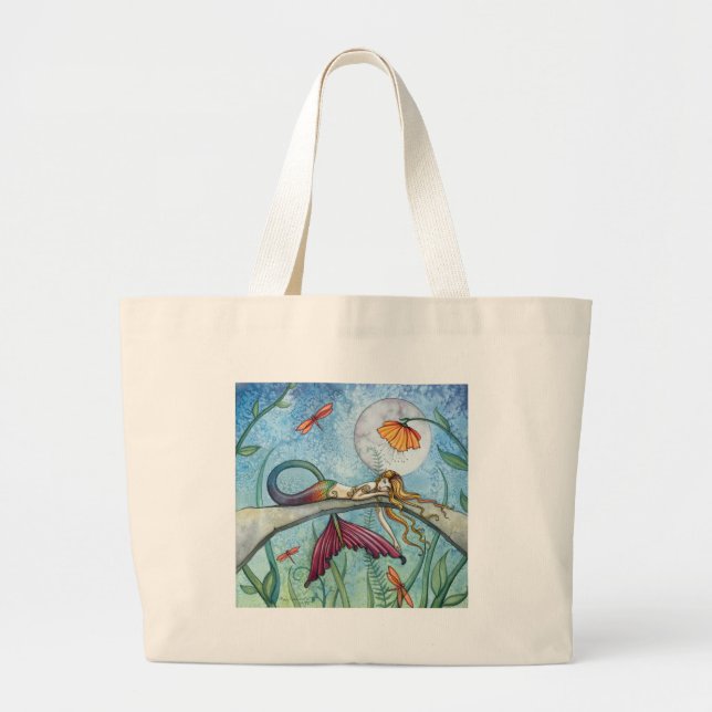Bolsa Tote Grande Abaixo pela Pond Mermaid Art (Frente)