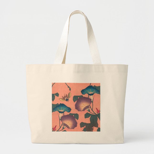 Bolsa Tote Grande Abelhas e Flores Arte Asiática Japonesa (Frente)