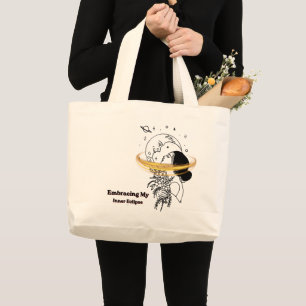 Bolsa Tote Grande Abraçando Meu Eclipse Interior Arte Celestial em L