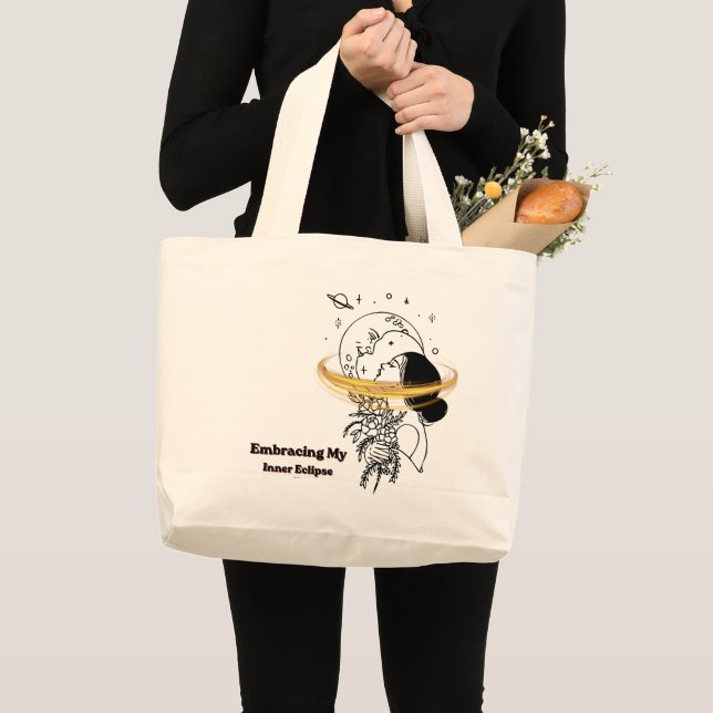 Bolsa Tote Grande Abraçando Meu Eclipse Interior Arte Celestial em L (Frente (produto))