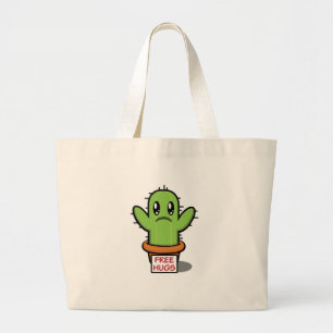 Bolsa Tote Grande Abraços Livres - Humor Engraçado Cactus