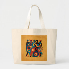 Bolsa Tote Grande Abstract African Women Geometric Art Retro Gold Bo