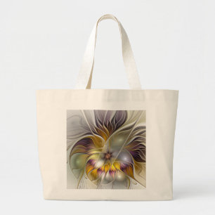 Bolsa Tote Grande Abstrato de Fantasia Colorida Flor Moderno Fractal
