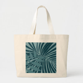Bolsa Tote Grande abstrato de palma e folha tropical em cinza azul