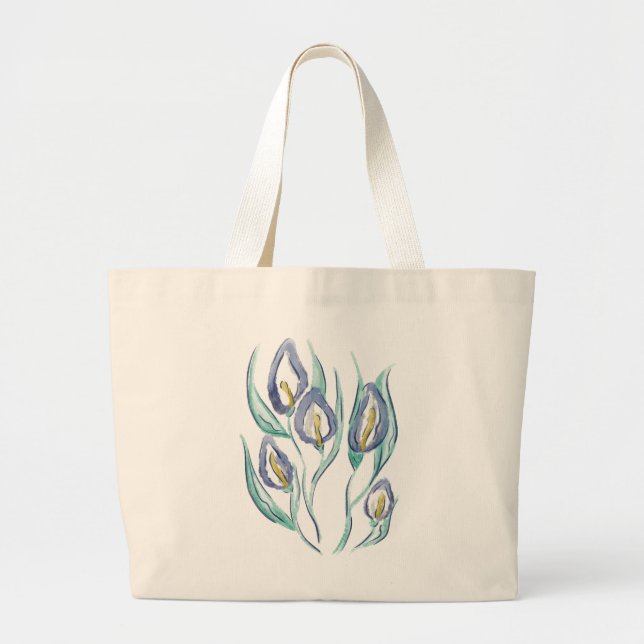 Bolsa Tote Grande Abstrato Elegância: Lírios de Calla Púrpura de Aqu (Frente)