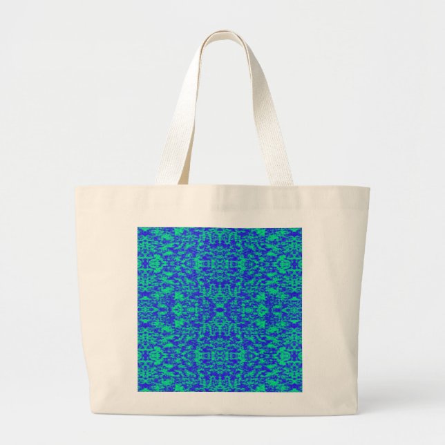Bolsa Tote Grande Abstrato Fractal Em Azul E Verde (Frente)