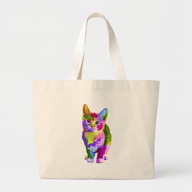 Bolsa Tote Grande Abstrato Kitten - Personalize o seu (Frente)