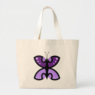 Bolsa Tote Grande Acento Gráfico de Borboleta Roxa Moderna Fofa