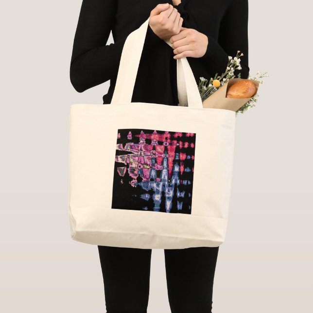Bolsa Tote Grande Achempong Modern Synthwave: Rosa Azul Abstrato (Frente (produto))