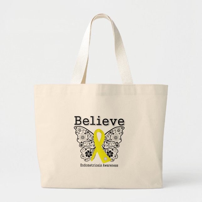 Bolsa Tote Grande Acreditem na consciência da endometriose (Frente)