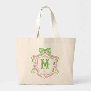 Bolsa Tote Grande Acrilica Rosa e Verde Arco Monograma Crista Mahjon