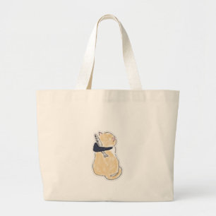 Bolsa Tote Grande Adesivo de Vinil de Gato Fofo em Aquarela Segurand