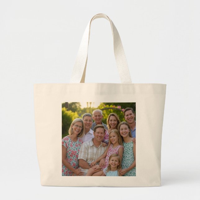 Bolsa Tote Grande Adicionar Foto de Reunião da Família Personalizar (Frente)