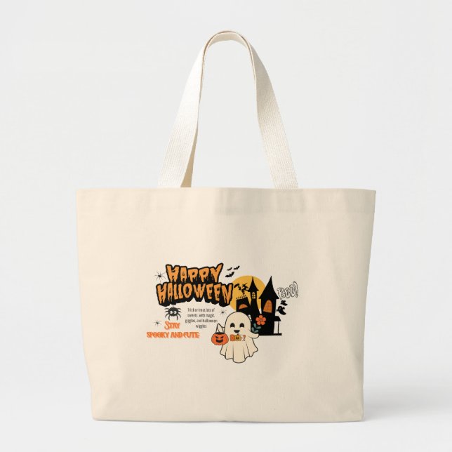 Bolsa Tote Grande Adorable Halloween Bag – Girl Holding Pumpkin (Frente)