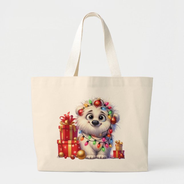Bolsa Tote Grande Adorável Bolinho de Natal Grande (Frente)