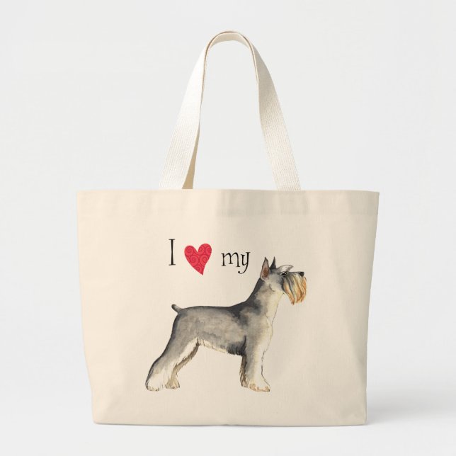 Bolsa Tote Grande Adoro minha miniatura Schnauzer (Frente)