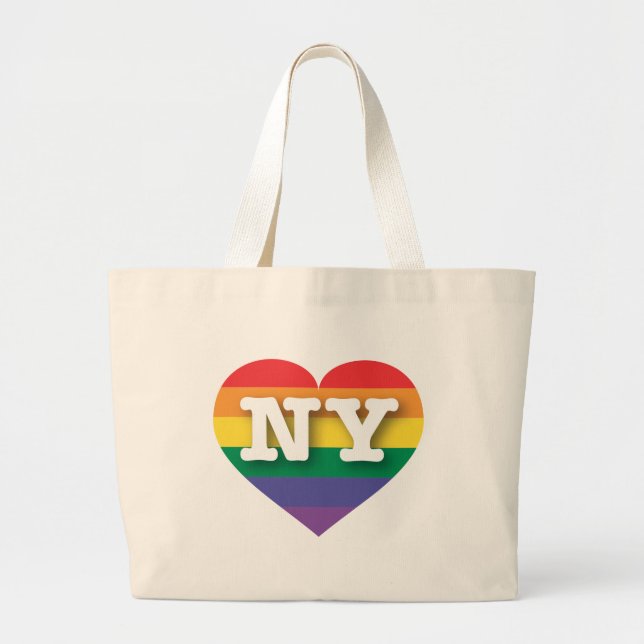 Bolsa Tote Grande Adoro o Coração Arco-Íris de Nova York (Frente)