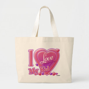 Bolsa Tote Grande Adoro o meu filho rosa/roxo - coração