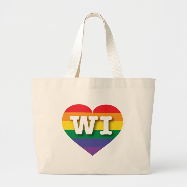 Bolsa Tote Grande Adoro Wisconsin Rainbow Heart (Frente)
